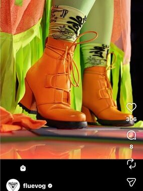 John Fluevog Orange Lace-Up Sculpted Heel Ankle Boots